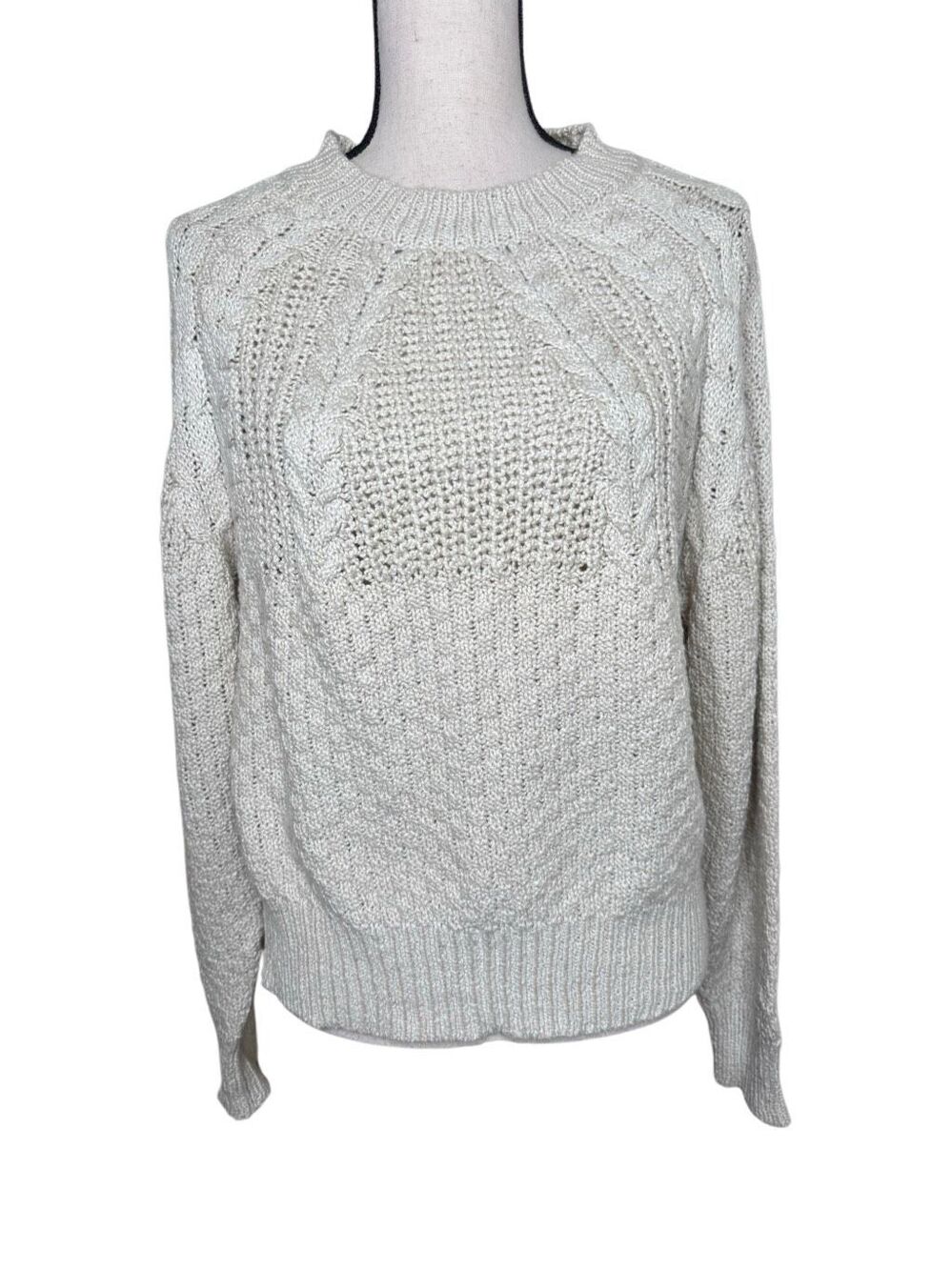 Philosophy Sweater Cream Cable & Mixed Stitch Size M Cottagecore, Granola Girl